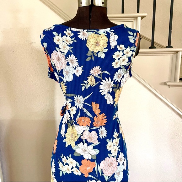 Jessica Simpson Blue Floral Maxi Dress Size XL Ribbed Faux Wrap Sleeveless - Picture 6 of 9